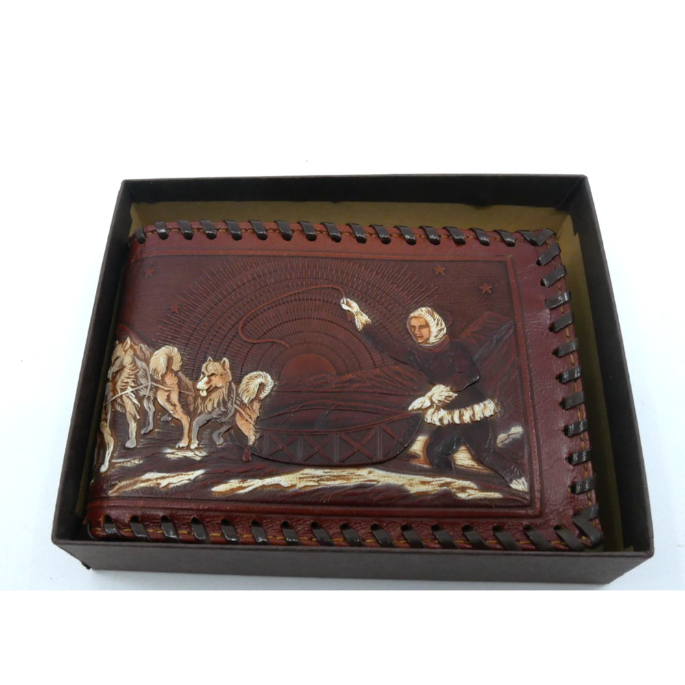 VTG WALES Tooled Leather Genuine Cow Hide Alaska Dog Sled Wallet NOS
